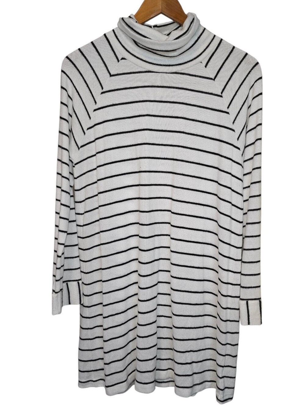 Shore Black & White Striped Turtleneck Sweater Dress Made in USA Size Medium